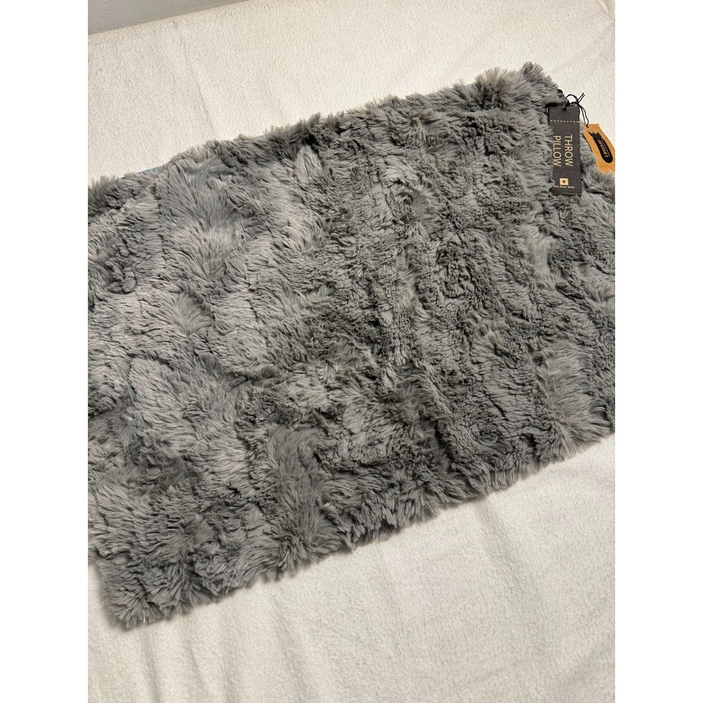 Lovesac  Accent Throw Pillow  Cover Chincilla Faux Fur Gray 24" x 16"